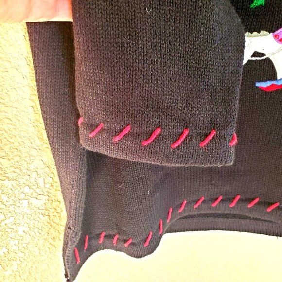 Vintage Basic Editions Womens Sweater Black XL Christmas Plus Size  Embroidered - Picture 6 of 9